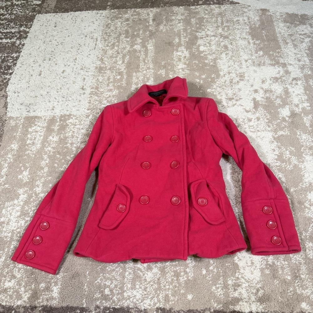 Y2K Express Design Studio Womens Pink Small Cashmere Wool Double Brest Pea Coat